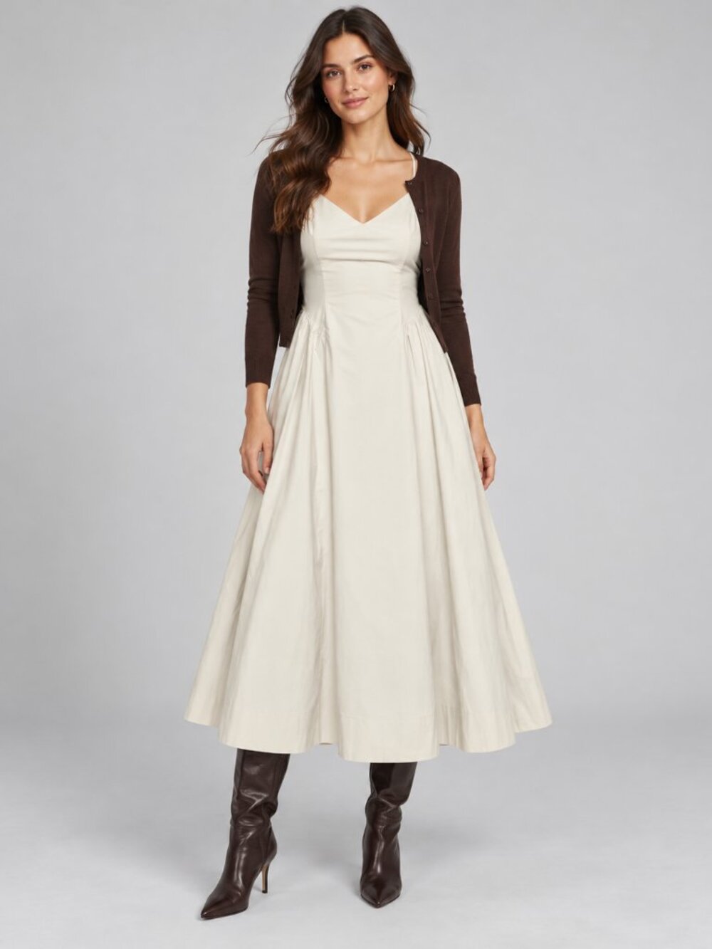 Aritzia Wilfred Technique Cami Cotton Poplin Midi Dress Metropolis Beige 2 NWT